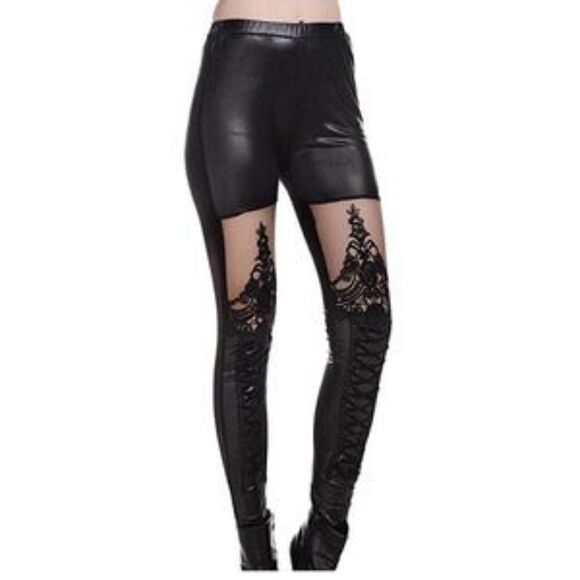 Restocked❗️New Leather Lace Footless  Leggings - Picture 3 of 8
